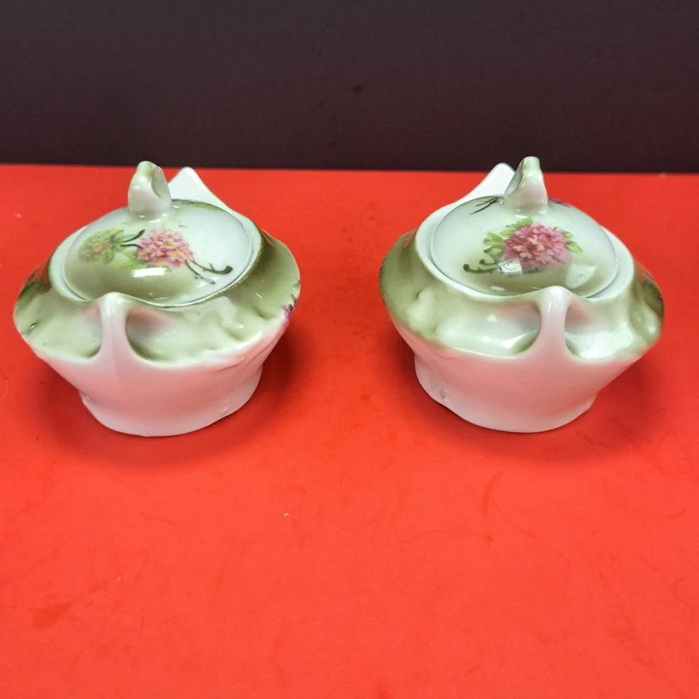 Moschendorf Bavaria Tea Vanity Set OS Green Pink Excellent Hydrangea Floral 5pc